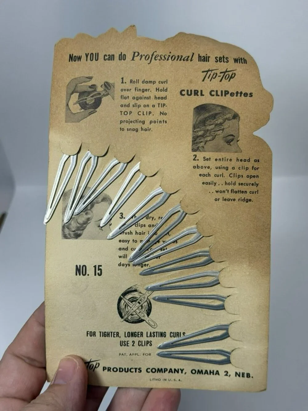 NOS 2 CARDS (24 Clips) Vintage 1950s Tip-Top Product Curl Clip-Ettes Advertising